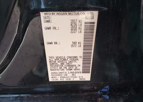 2018 Nissan Altima 2.5 Sr из США, поврежденный, VIN 1N4AL3AP7JC196999